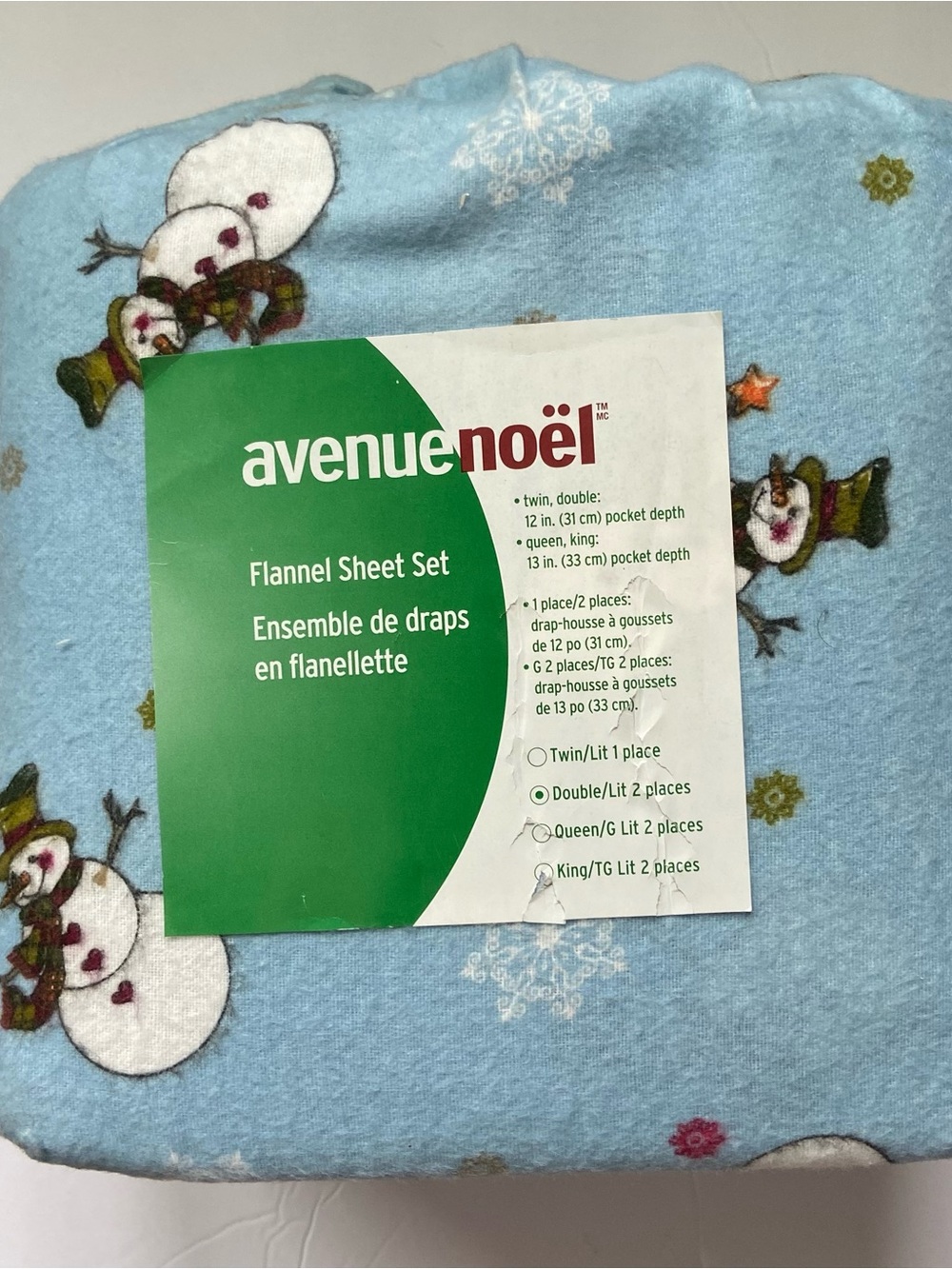 Avenue Light Blue Snowman Flannel Sheet Set Size Double